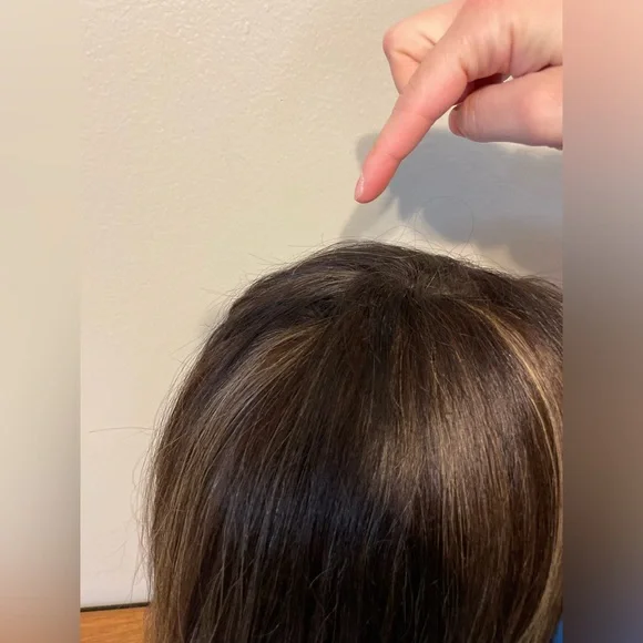 Human Hair Lace Front Part Wig Wig - Brown Brunette w/ Blonde Highlights - Picture 11 of 14